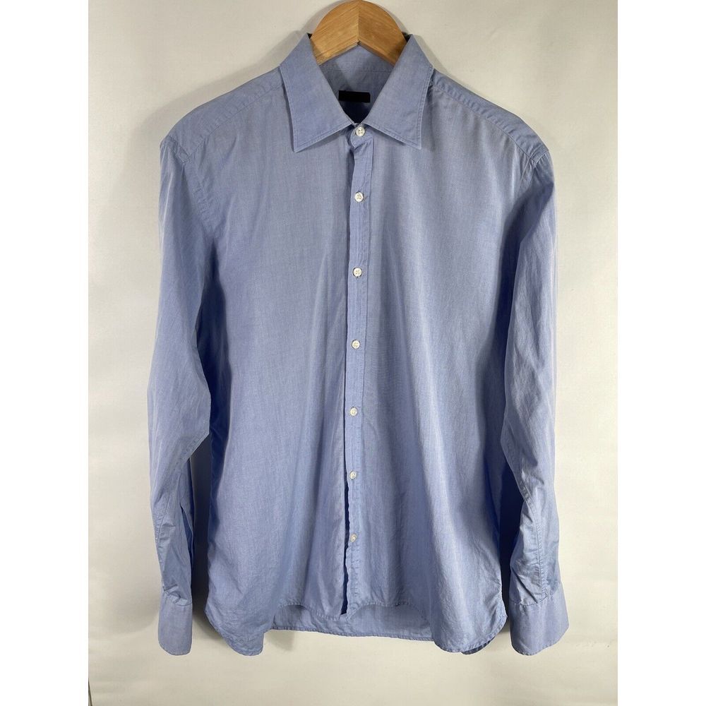 Piombo Men's Size 16/42 Slimming Blue Long Sleeve‎ Dress Shirt